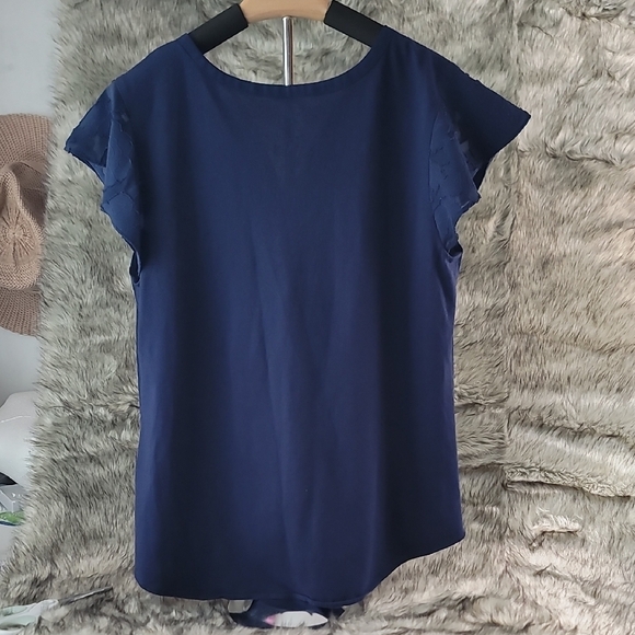 Van Heusen Blue Lace Cap Sleeve Blouse - Picture 6 of 7